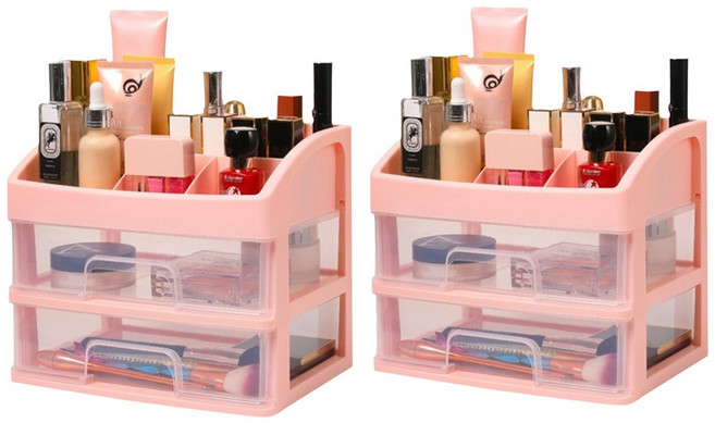 BuyChoo 3단 화장품 수납함, 2개, 핑크