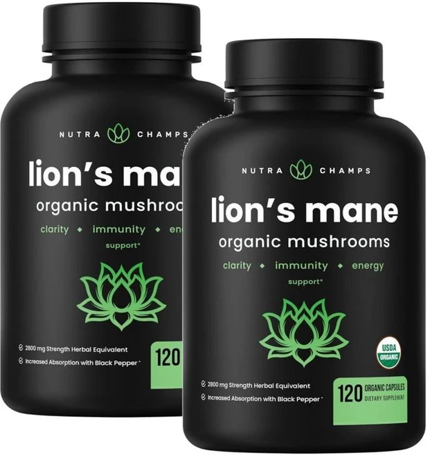 뉴트라챔스 라이온즈메인 노루궁뎅이 버섯 NutraChamps Lions Mane Mushroom, 2개, 120정 - 쿠팡