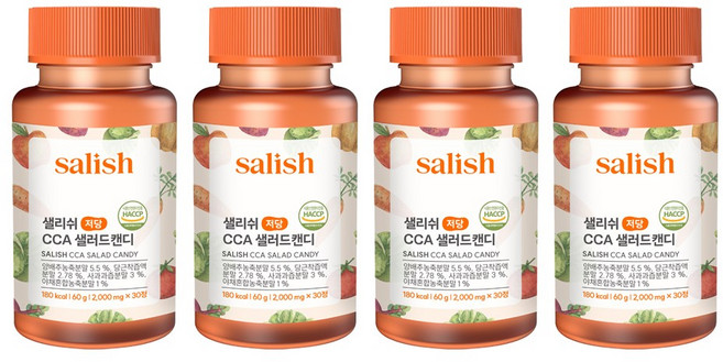 셀프리쉬 샐리쉬 CCA 샐러드캔디 저당 식이섬유 츄어블 채소 야채 사과맛, 60g, 4박스