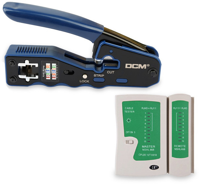 DCM 관통형 CAT5E CAT6 이지툴 RJ45 이지 랜툴 스트리퍼 랜테스터기 세트, 1개