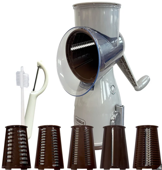 통큰 롤슬라이스 드럼통 안전 채칼 풀세트(5종 칼날+세척솔+껍질제거필러), 혼합색상, 1개