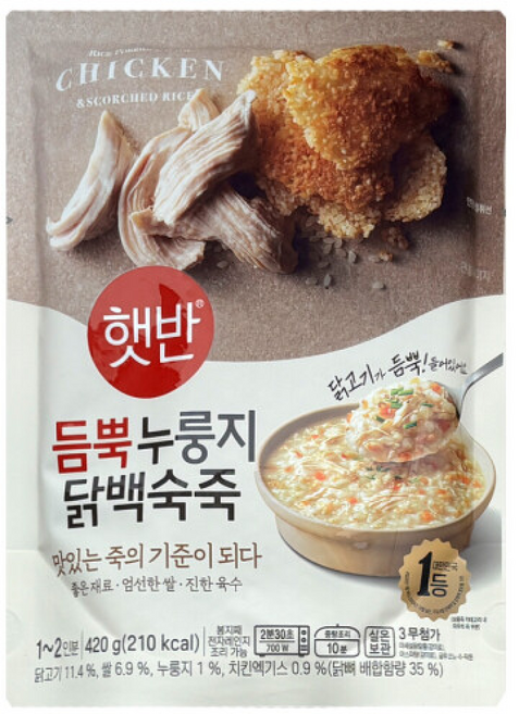 비비고죽 CJ 햇반 듬뿍 누룽지닭백숙죽, 6개, 420g