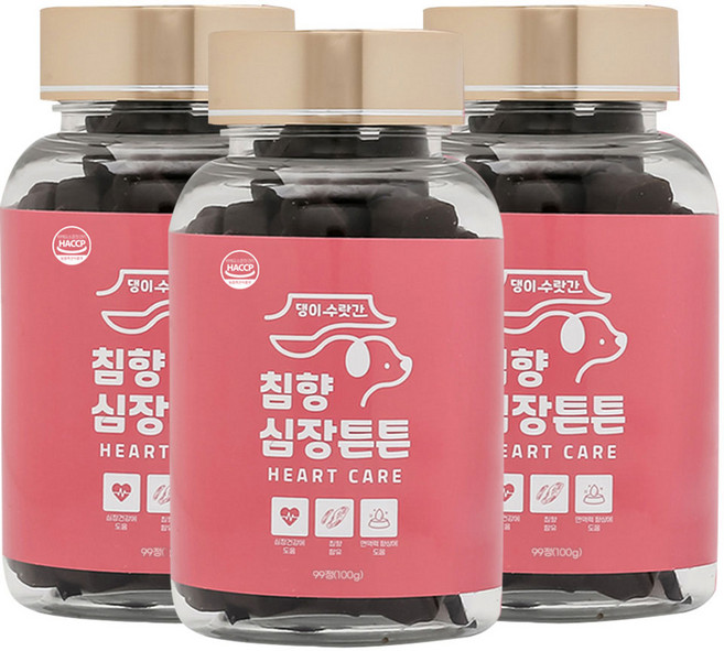 댕이수랏간 강아지 심장영양제 코엔자임 Q10 기관지 호흡기 노견 기침 침향 심장튼튼 100g, 심장/간, 3개