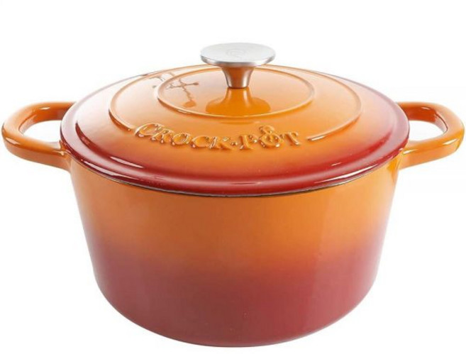 141110 Crock-Pot Artisan 원형 에나멜 주철 더치 오븐 5쿼트 선셋 오렌지, 그라데이션 토프