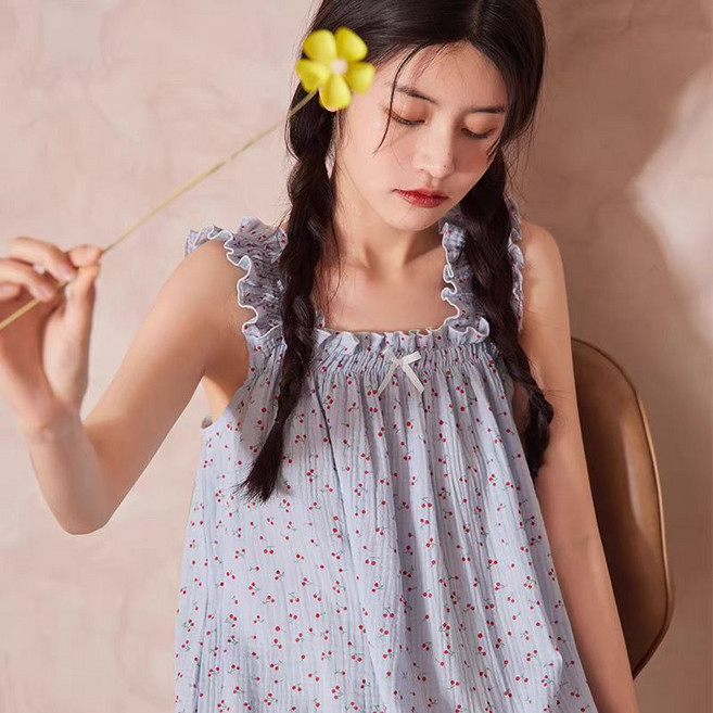 連身睡裙 甜美吊帶睡裙女夏季 寬鬆長裙 加肥加大尺碼 100公斤可穿