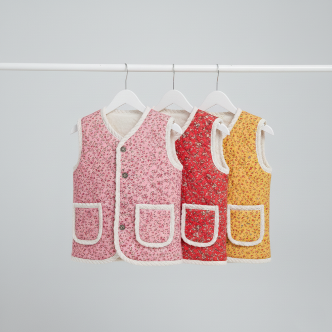 츄아랜드 유아동 방한 퀼팅 양털 누빔 꽃무늬 조끼