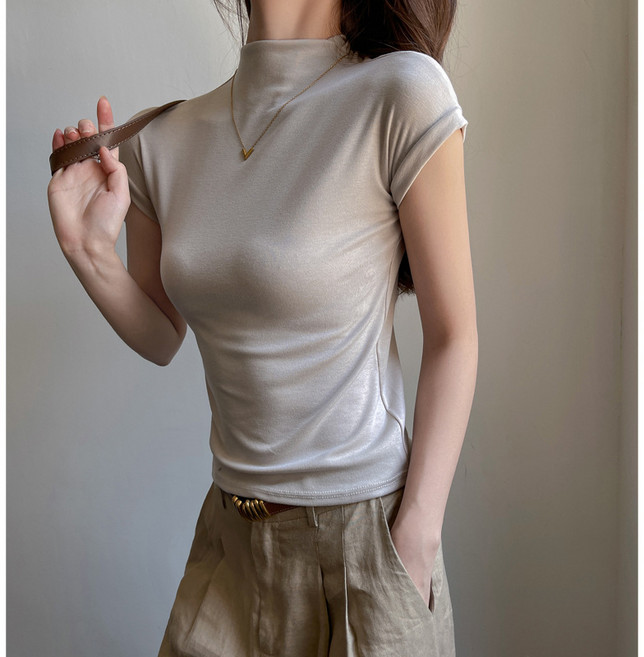 텐셀 소재 반목 스트레이트 숄더 반팔 티셔츠 SH1959