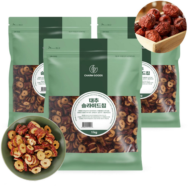대추칩 대추 과자 간식 말린 대추 슬라이스 건대추 디저트 토핑, 3개, 1kg