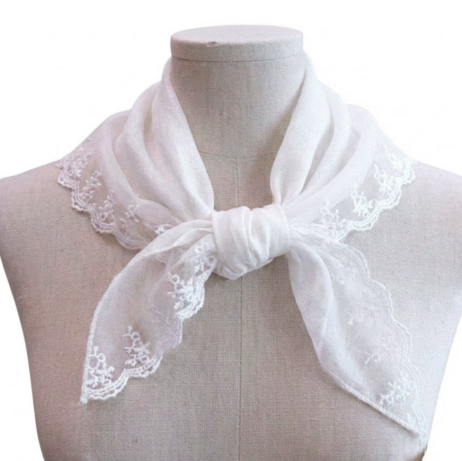 메리앤유 레이스 미니 삼각 쁘띠 여름 린넨 스카프 국내산