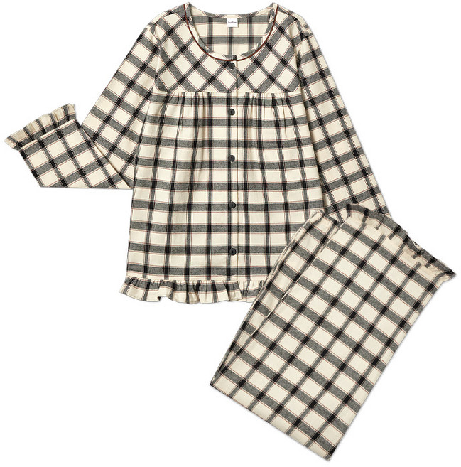 수아팜 여아 모던 베이지 체크 긴팔 파자마 세트
