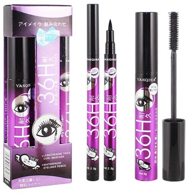 36H 블랙 방수 리퀴드 마스카라 4D 섬유 속눈썹 컬링 두꺼운 롱닝 볼륨 메이크업 세트, [03] Purple, 1개
