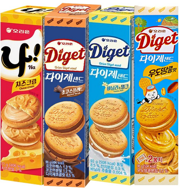 다이제샌드 우도땅콩 + 바닐라 + 초코 + 나샌드 치즈크림, 98g, 1