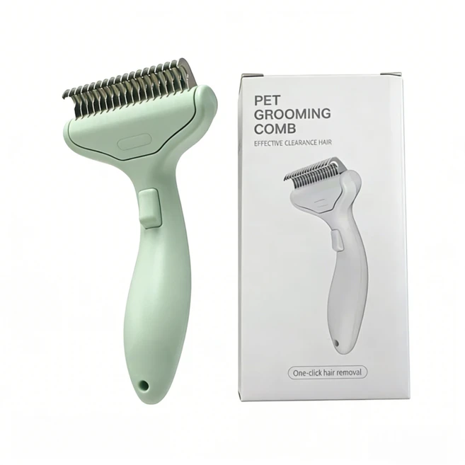 마이펫봇 반려동물 원터치 슬리커 브러쉬 강아지 고양이 털제거 엉킨털 제거 빗 셀프미용, 그린, 1개 - 쿠팡