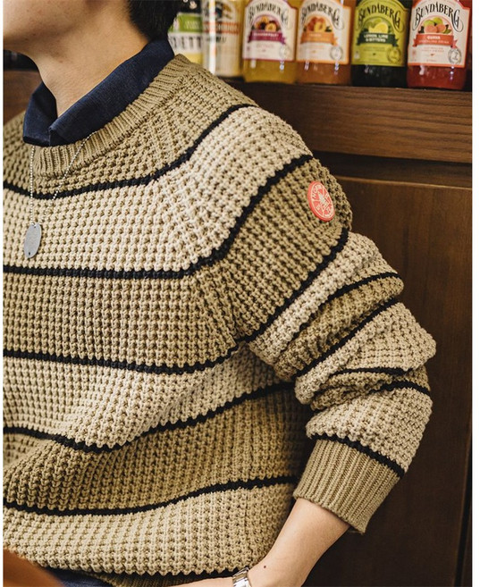 남성 스웨터 빈티지 파인애플 스트라이프 라운드 니트 가을 겨울 KNITTED SWEATER FXTS2401401