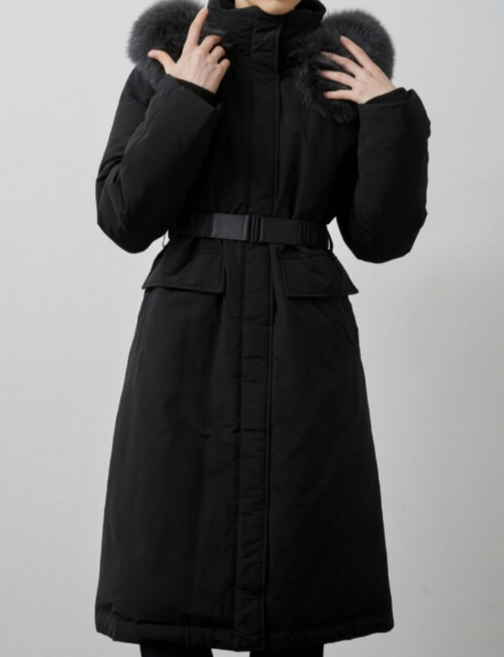 올리비아로렌 탈착 후드 폭스퍼 고급스럽고 보온성이좋은 멋스러운 구스 롱 다운점퍼VVPKD4WA471