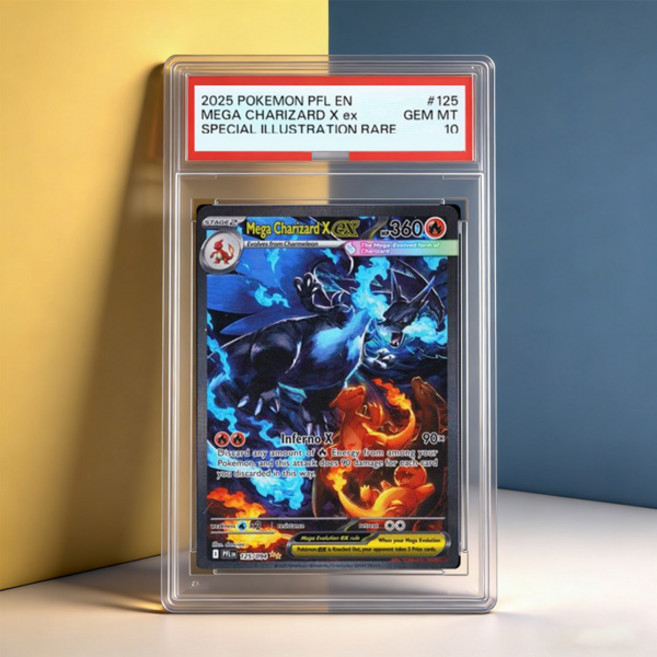 DIY PTCG 레이팅 카드 싱글 카드 2025 PFL EN 메가 리자몽 X Ex 특별 일러스트레이션 레어 젬 MT10 취미 컬렉션 플래시, [01] Card-brick