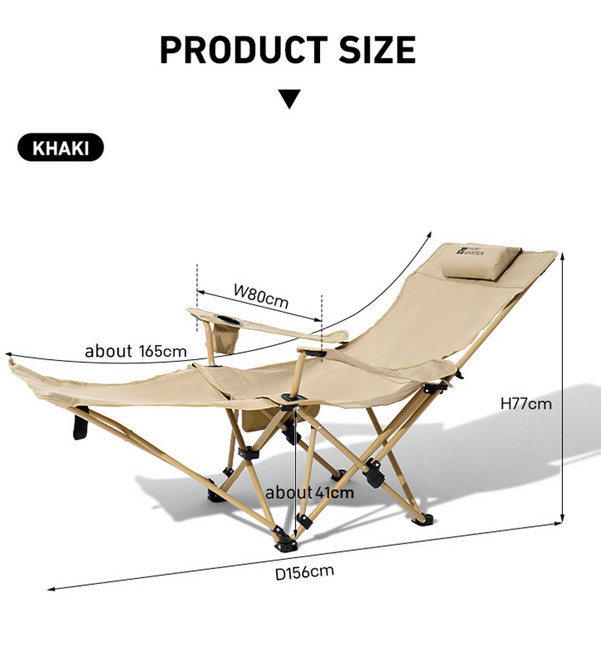 WESTTUNE 2-in-1 리클라이닝 캠핑 의자 해변용 조절 가능한 등받이 및 발판이 있는 경량 접이식 캠핑 라운지 의자, 카키색 옷감, 1개