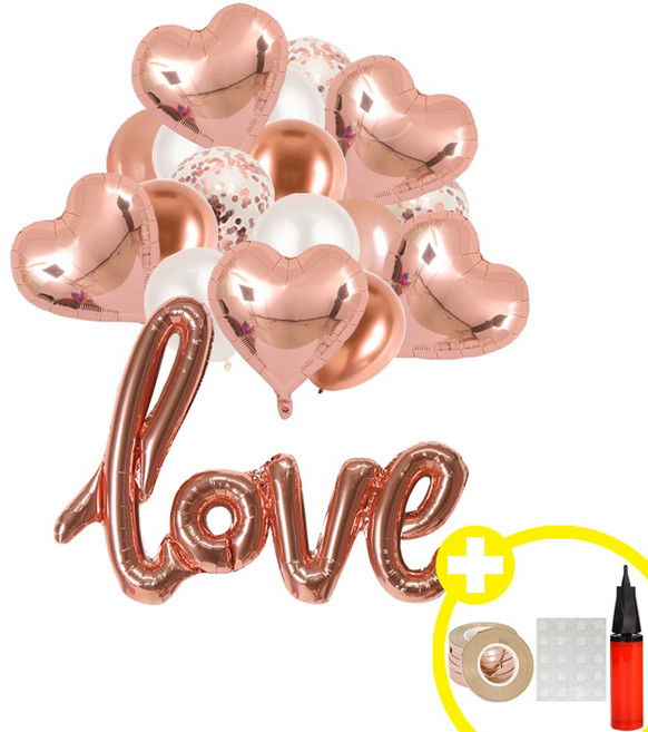 [러블리 파티] love 하트 은박풍선 컨페티 혼합풍선 파티용품세트 인생샷 포토존 연출템 5옵션 [에브리띵스마일] 1228, 1세트, 로즈골드 혼합 풍선
