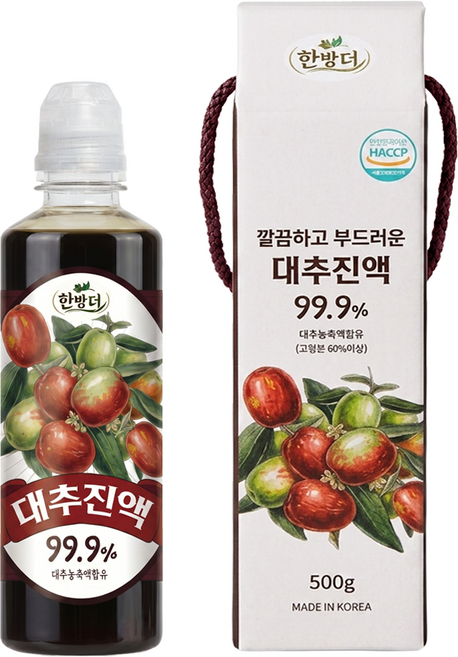 [국산] 대추진액 99.9% 설탕 무첨가 임신 비염 감기 농축 추출한 깔끔한 대추차, 500g, 1개