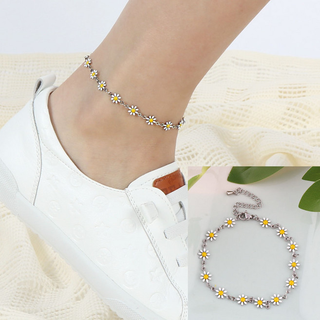 A594 바람 꽃 써지컬 스틸 체인 발찌 실버 주얼리 레이어드 무알러지 플라워 패션 악세사리 데일리 고양이 강아지 목걸이 발찌 선물