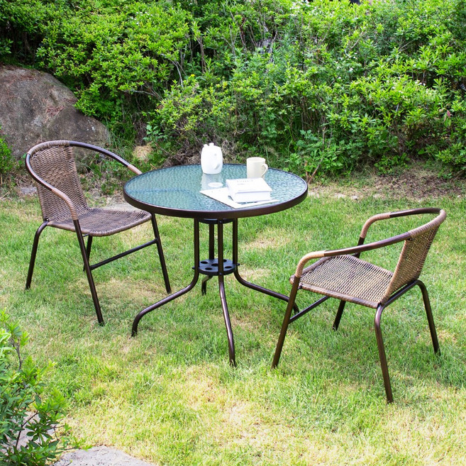 유로아이 800 원형 유로 39번 2인 야외 테이블 세트, 브라운