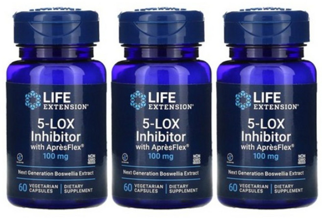 라이프익스텐션 5LOX 인히비터 보스웰리아 추출물 인도유향 ApresFlex 100mg 60정 3통, 3개