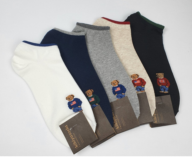 곰돌이 스니커즈 남자 남성 패션 양말 신사 정장 학생 발목 무지 중목 면 캐릭터