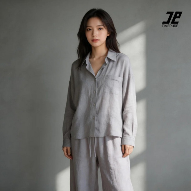 프리미엄 여성 컬러 린넨 캐주얼 세트 빅사이즈 11 Colors 모던 컬러 마 셔츠+팬츠 투피스