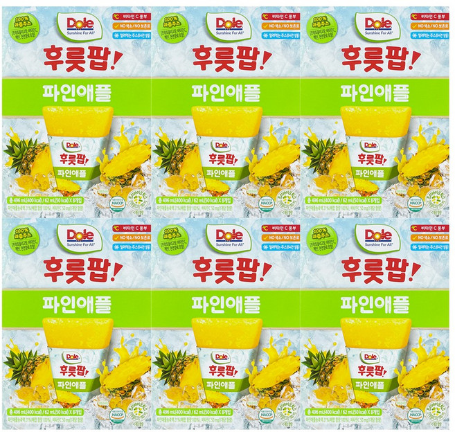 Dole 돌 후룻팝 파인애플 파인애플팝 얼려먹는주스, 6개, 496ml
