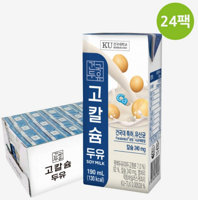 건국우유 고칼슘두유 190ml 24팩, 1개, 1L