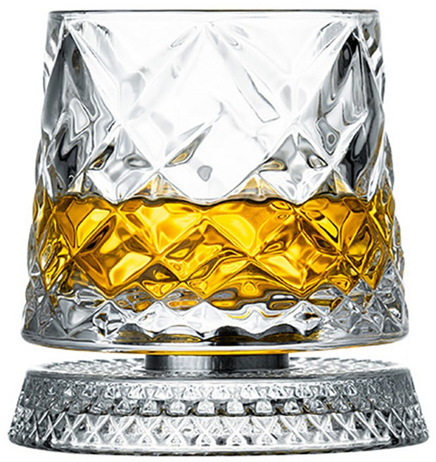 키치스 감성 회전 위스키잔 스피닝 온더락 양주잔 스윙 글라스, 1개, 다이아