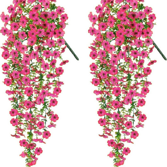 仿真5叉尤加利紫羅蘭壁掛植物藤條藤蔓插花裝飾, 玫紅色, 1個