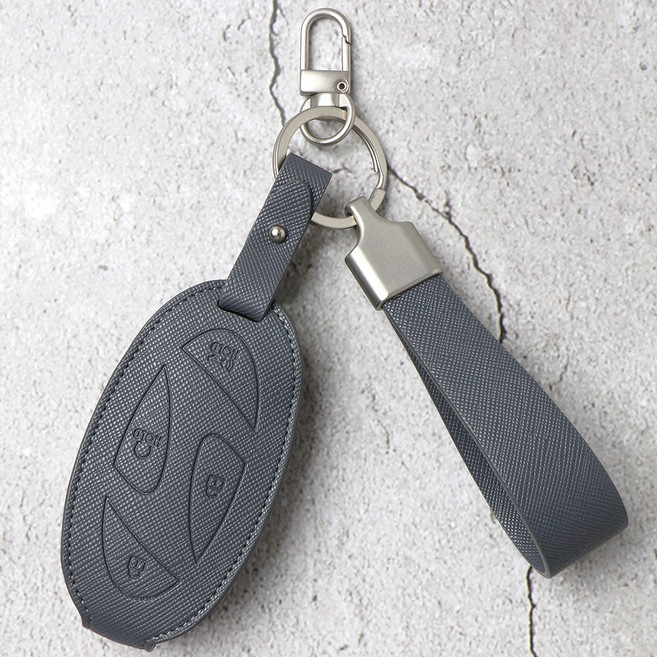 (각인무료)현대 호환 차키케이스 싼타페MX5 그랜저GN7 더뉴아반떼 쏘나타디엣지 더뉴투싼 코나 아이오닉 5버튼 7버튼 조약돌 키링 차량용품 키홀더, 현대 H(각인가능), 에보니그레이