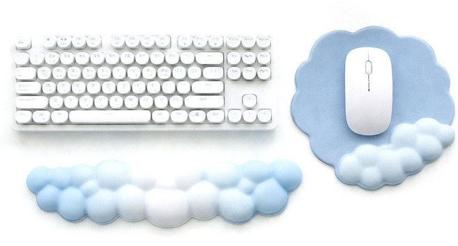 폭신폭신 손목편한 키보드 손목 받침대 팜레스트, 1세트, 라이트 블루