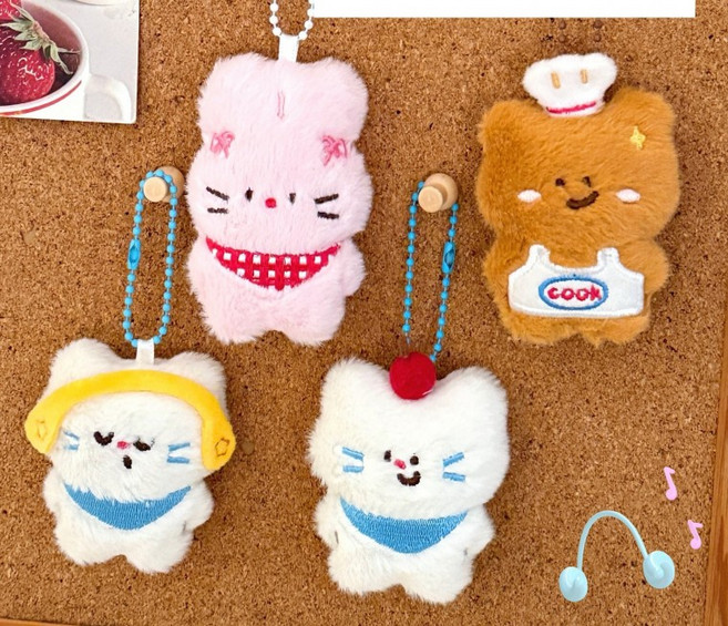 나오유 동물 키링 큐티 인형 토끼 고양이 커플 가방 스트랩, 1개, ami 큐티인형키링 사과고양이