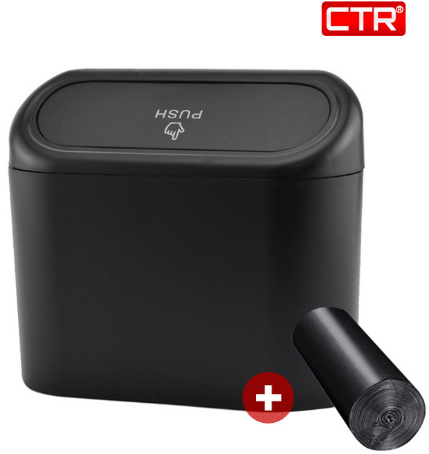 CTR 차량용 휴지통 자동차 쓰레기통 다용도 수납함 -미니, 1개, 블랙(비닐포함)