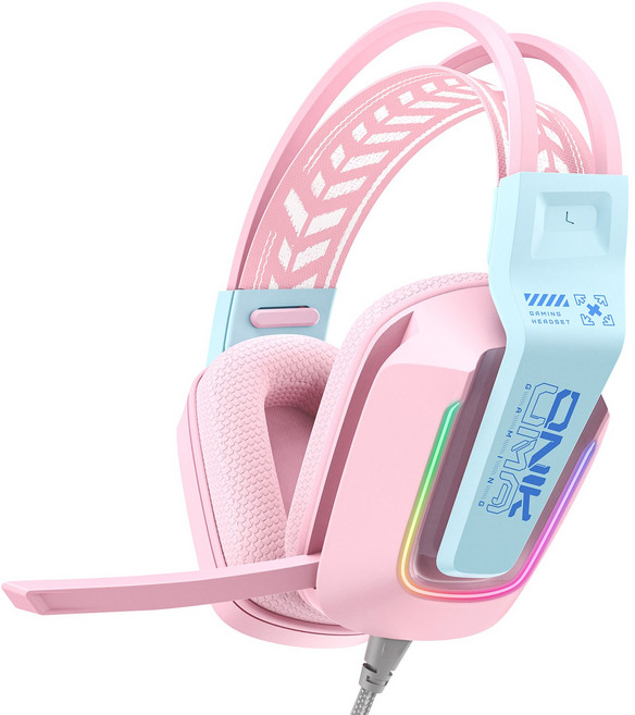 ONIKUMA 유선 게이밍 헤드셋 가상 7.1 usb RGB 노이즈캔슬링 마이크 X13, 핑크