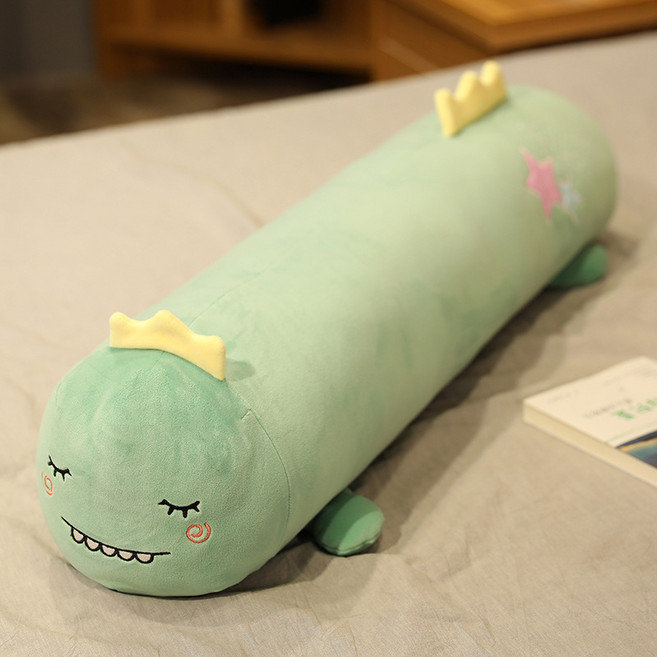 귀여운 공룡 모양의 수면용 긴 베개 다리를 끼고 옆으로 자는 사람을 위한 원통형 베개 분리 및 세탁 가능하며 내부 충전재 포함., 80cm