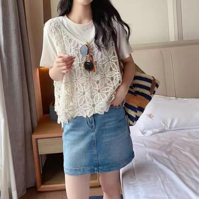 크로쉐 조끼 레이스 베스트 탑