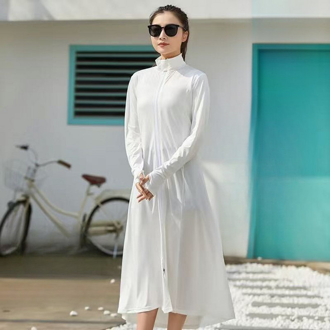 해피유통 여성 롱 아이스 래쉬가드 여름 롱 블라우스 자외선 차단 아웃도어 전신 래쉬가드 jhXG12, XL, C흰색