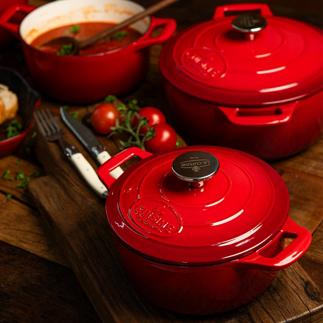 [La Cuisine] 라퀴진 아일랜드 인덕션 무쇠 주물 냄비 꼬꼬떼 양수냄비 20cm, 1개, 레드