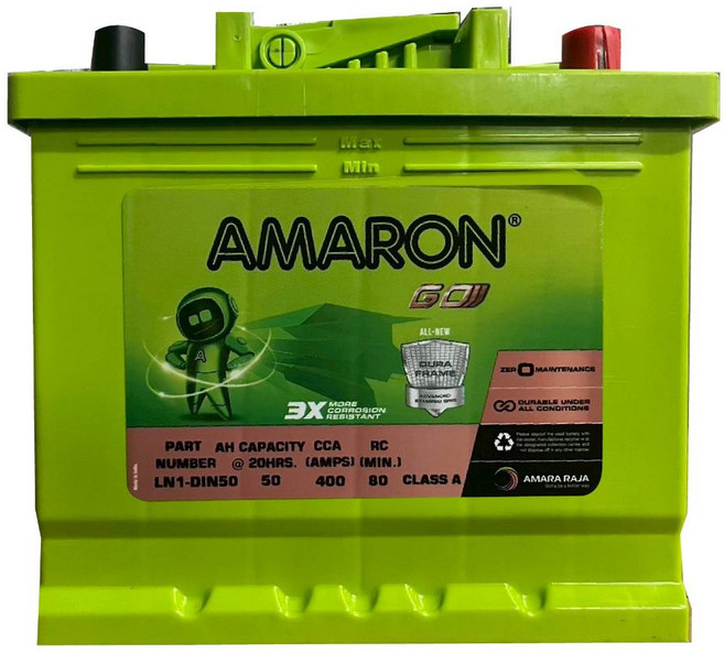 AMARON 愛馬龍 DIN50 345LN1 歐規車用電瓶：免加水、銀合金、瞬間冷啟動, 1個, 愛馬龍-DIN50