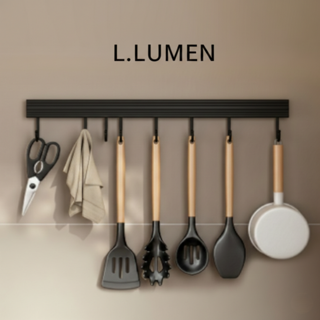 엘루멘 무타공 주방걸이 후크 랙, 1개, 블랙