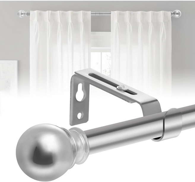 Vellichor 길이를 조절할 수 있는 고급 스테인리스 스틸 현대식 커튼봉 설치가 편리한 커텐봉 원형, 실버