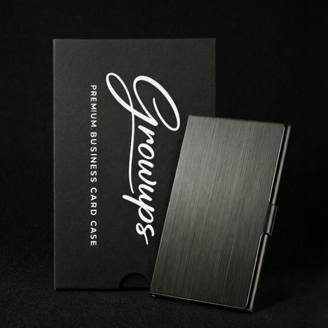 그로업스 심플 고급 초슬림 명함 케이스, 1개, 블랙