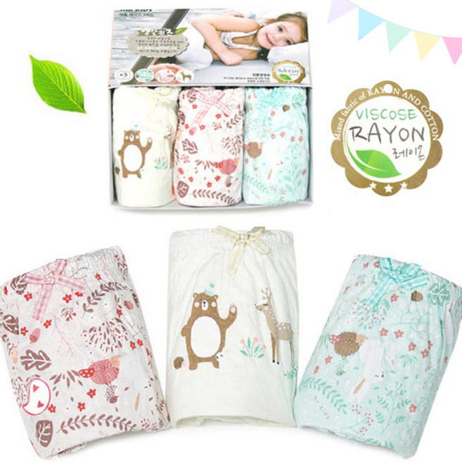 new루루 여아사각팬티 속옷세트 친환경섬유 여아 속바지 유아팬티 3매