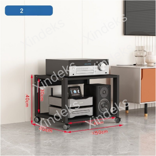 이동식 오디오 장식장 턴테이블 음향기기 선반 거실장, 2단 올블랙 30cm