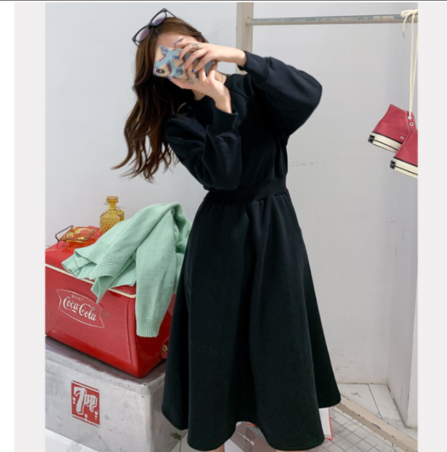 여성 허리 밴딩 긴팔 데일리 롱 원피스