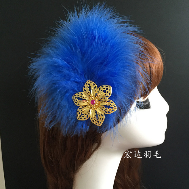 깃털 8색 댄스 무용 티아라 헤어장식 라틴댄스 머리장식 발레 공연 사진촬영, 블루
