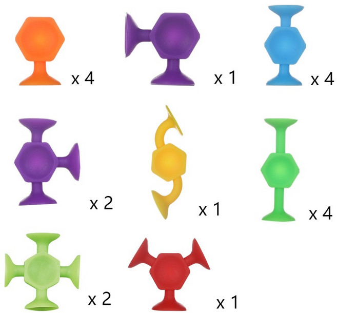 吸吸樂 矽膠吸盤積木 軟性益智玩具, 1個, 六角形(19入.袋裝)(S)